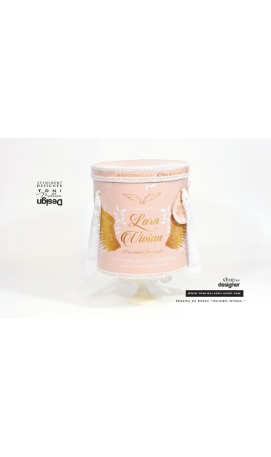 Trusou de botez gold cu ingeras pentru fetite cu broderie personalizata, Gold Wings 23